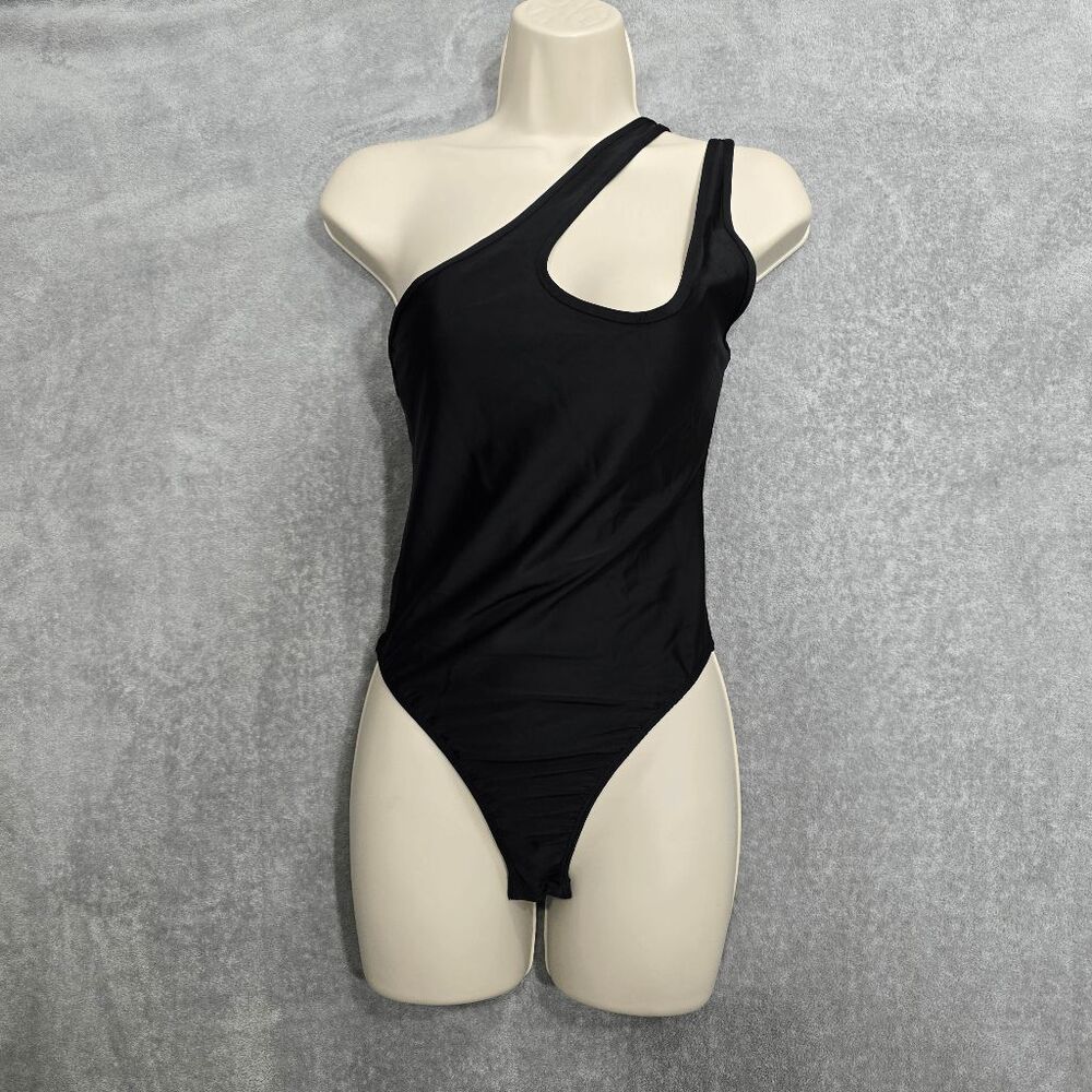 WeWoreWhat Black Asymmetrical Bodysuit Small